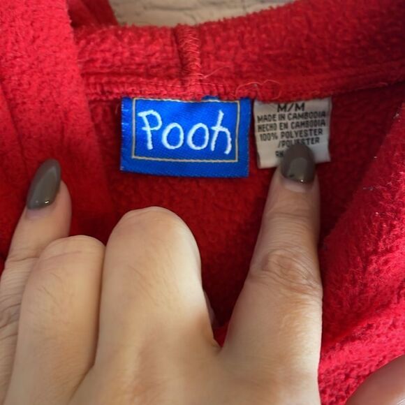 Winnie the Pooh Vintage 90's Fleece Hoodie Sweatshirt Blue, Red Size Medium - Picture 4 of 6